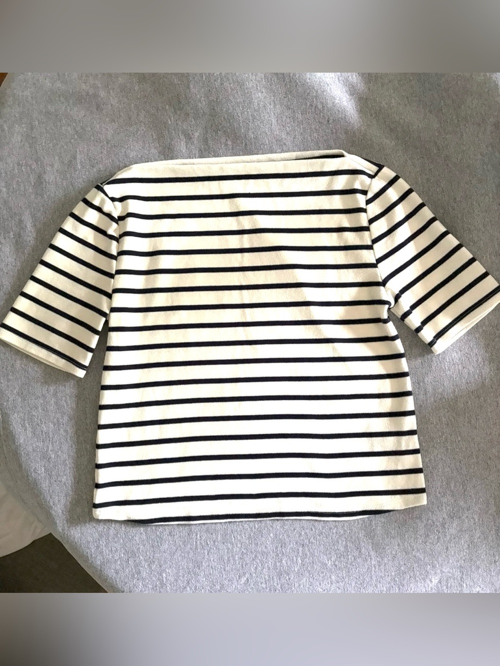Marled Essencial Women's Navy Stripe Boatneck Top - Cream & Navy Cotton Sz S